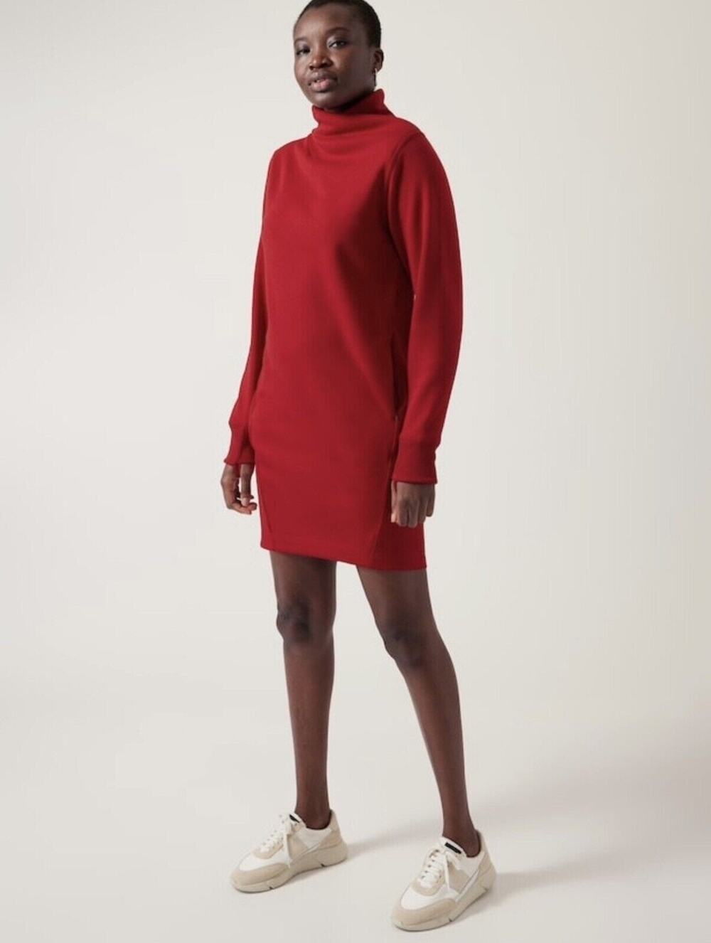 Athleta Cozy Karma Red Long Sleeve Mock Neck Knit Sweater Dress Size Small